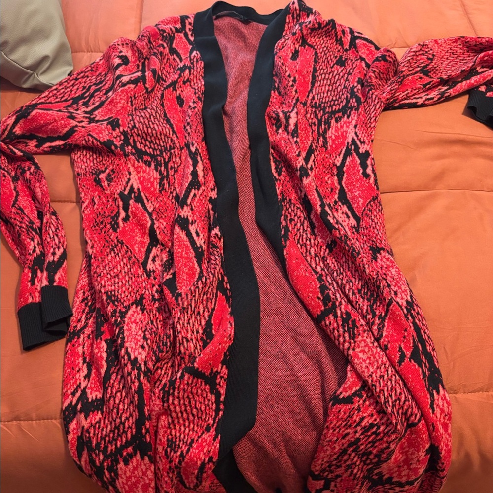 New York & Company Red and Black Snakeskin Cardigan